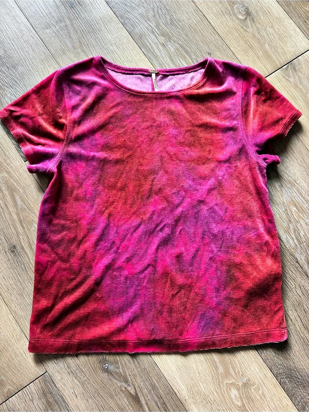 Free People Bright Eyes Velvet Tee in Pink & Red